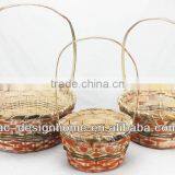 S/3 ORANGE WASH ROUND BAMBOO CHIP/SEAGRASS BASKET W/HANDLE thumbnail-1