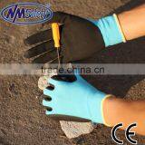 NMSAFETY 13 Gauge Blue Nylon Liner Black Foam Latex Garden Gloves thumbnail-1