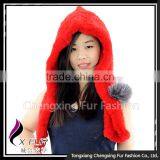 CX-C-242G Women Fashion Fur Hooded Scarf Winter Warm Rex Rabbit Fur Hat thumbnail-3