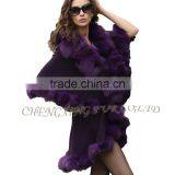 CX-B-P-45A Latest New Design Cashmere And Fox Fur Trim Cape thumbnail-3