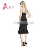 Strapless Scuba Flounce Black Prom Dress, Strapless Black Dress, Elegant Robe Bustier thumbnail-2