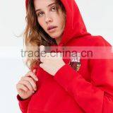 Mgoo Customize Women's Red Cropped Hoodie Sweatshirt Relaxed Fit Ribbed Cuff Long Sleeves Cotton Fleece Hoodies thumbnail-5