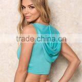 MGOO 2017 Custom Made Sleeveless Cotton Spandex 180g Crop Tops With Hood Fashion Mint Lounge Basic Tops thumbnail-6