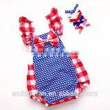 Newborn Baby Girls First 4th July Romper Kids Flutter Sleeve Bubble thumbnail-1