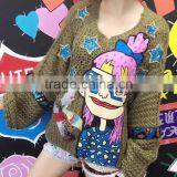 M1212 Runwaylover 2016 Latest Design Fashion Ladies Sequin Cartoon Girl Star Pattern Knitted Sweater thumbnail-3