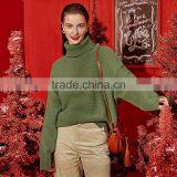 2017 New Design Style Women Green Color Turtleneck Long Sleeve Pullover Sweater thumbnail-1