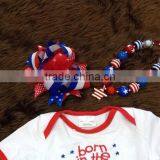 2015 Hot Sell Baby Girl July 4th Romper With Matching Bow and Necklace thumbnail-3