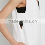 Collarless V-neck Longline Women Vest Woven Vests With Pockets thumbnail-6