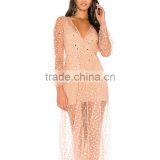 Raw Hem Embroidered Tulle Appliqued Gauze Backless Long Dress thumbnail-5
