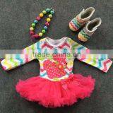 2016 Rainbow Chevron Easter Dress Bunny Dress Baby Girls Clothes Fashion Kids Clothes With Matching Necklace and Shoes Set thumbnail-1