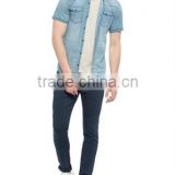 Indigo Skinny Short Sleeve Solid Buttonless Shirt