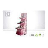 Pink Folding Corrugated Toiletry / Cardboard Cosmetic Display Stand Shelf For Supermarket
