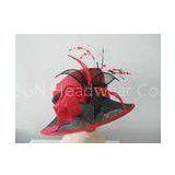 Red Two Layer Sinamay Ladies Hats With Coque Feathers For Christmas , Halloween thumbnail-1