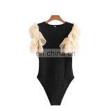 TWOTWINSTYLE Sexy Jumpsuit For Women Short Sleeve High Waist Patchwork Ruffle Slim Elegant thumbnail-1