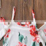 Girl Summer 2PCS Outfit Kids off Shoulder Flower Print Tops & Broken-hole Jeans Set thumbnail-4