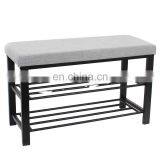 Customized Fabric Hallway Shoe Rack Seat With Metal Steel Double Size Bench Organizer Holder Rack Living Room Furniture thumbnail-4