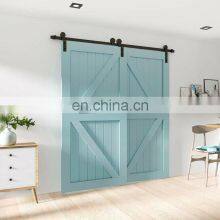 Double Barn Door Hardware Sliding Stainless Steel Track White Oak Clear Glass Barn Doors thumbnail-2
