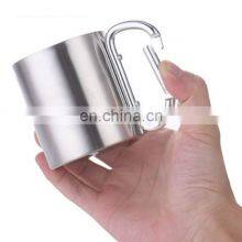 Outdoor Stainless Steel Cup Mug With Foldable Self-Lock Carabiner Handle Portable Folding Handle Cup for Camping thumbnail-5