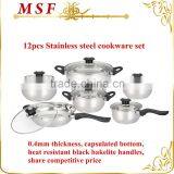 MSF-3020 12pcs Stainless steel cookware set 0.4mm thickness cookware share better quality & competitive price