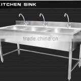 Triple Bowls Commercial Stainless Steel Kitchen Sink Cabinet With Backsplash and Faucets for Laundry Food Dish thumbnail-2