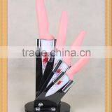 4pcs Ceramic Knife Setwith Printed Flower on Blade, Stained Printing