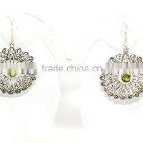 Peridot Round Faceted Cut 925 Sterling Silver Earring thumbnail-1