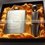 6oz Embossed Mini Flask Set With Funnel and Cups Gift Box Packing Hip Flask Set 18-8 Stainless Steel Hip Flask Set Pb Free thumbnail-5