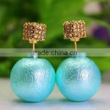 Big Different Size Double Side Earrings Drawn Grain Round Ball And Full Crystal Square Earrings For Women