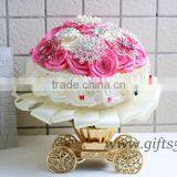 Elegant Lovrly White and Pink Wedding Bouquet With Crystal Bead Curtain thumbnail-1