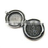 27mm Antiqued ox Silver Plated Brass Flower Engraved Vintage Style Round Photo Locket Pendant Charm Supplies 1113005 thumbnail-3