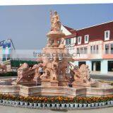 Large Pink Marble Water Fountain With Poseidon and Horses thumbnail-2
