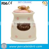 Cute Pink Dot Printed Storage Ceramic Pet Treat Jar with Lid