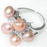 Pink Round Fashion Lady Tahitian Pearl Ring With Diamond thumbnail-2