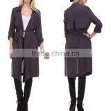 Fashion Modern Apparel Women Trendy Turkey 3/4 Sleeve Plain Spring Winter Coat Charcoal Sheer Trench Long Coat thumbnail-1