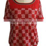 Red Plaid Check Print Lycra Blouse thumbnail-1