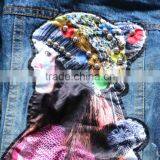 2016 New Design Fashion Girls Denim Jacket With Gold Sequins Sleeve thumbnail-3