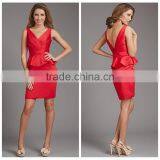 Red Short Design Knee Length Satin Backless Evening Dress thumbnail-1