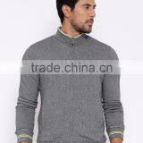 Grey Sweatshirt With Grindle Effect For Man Mock Collar Full Concealed Zip Closure Sweater Brushed Fleece Lining thumbnail-2