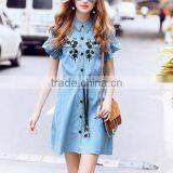 Zm35716a Latest Designs Elegant Embroidery Jeans Long Dress for Lady thumbnail-1