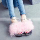 2017 Sweet Candy Color Summer Women Real Natural Feather Turkey Fur Fuzzy Slippers Slides Mules Women Open Shoes Fslipper-6 thumbnail-2