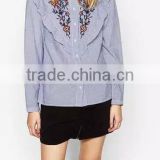 Runwaylover EY2360B Women embroidery blouses floral vintage loose office linen tops ladies shirts