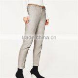 Elegant Fancy Roll-up Hem Linen Grey Dress Pants With Braided Belt thumbnail-2