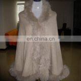 Women Cashmere Cape With Fox Fur Trim