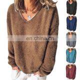 Autumn/winter Womenswear Arctic Velvet Ultra-thin V Neck Long Sleeve Loose T-shirt Hoodie thumbnail-1