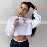 Women Custom Plain Crew Neck Basic T Shirt Crop Hoodie Sweatshirt thumbnail-2