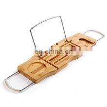 Bathroom Extendable Bamboo Extending Bathtub Caddy Adjustable Bath Tub Tray Rack With Towel Rack thumbnail-4