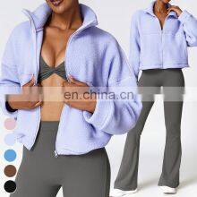 Custom Shaker Jackets Winter Warm Coat Stand Collar Outdoor Running Fitness Jacket Women Fleece Zipper Sports Jacket thumbnail-3