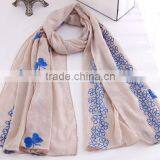 New Design Butterfly Embroidery Cotton Fashion Ladies Scarf thumbnail-3