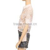 2015 Short Sleeve Ladies Tops Women White Lace Blouse thumbnail-3
