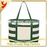Cotton Canvas Natural Tote Bag With Strips Print thumbnail-1